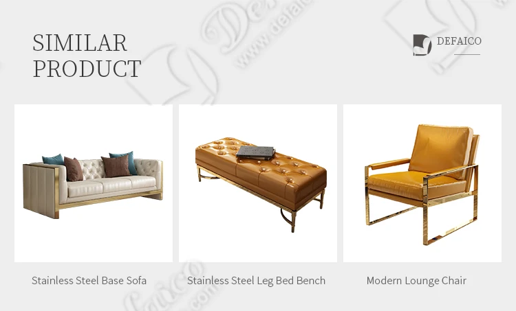Modern Leather Upholstered Sofa Couch for the Living Room With Golden Stainless Steel Metal Leg Base