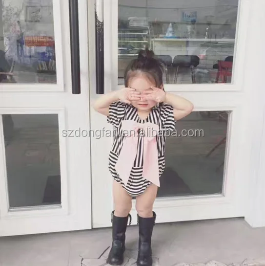 hight quality short sleeve striped designs big bow baby girl rompers for wholesale 2017