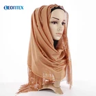 Fashion style polyester gold arab muslim jersey lace trim hijab scarf