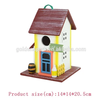 Outdoor Easy Clean Colorful Wooden Birdhouse With Handle And Stand