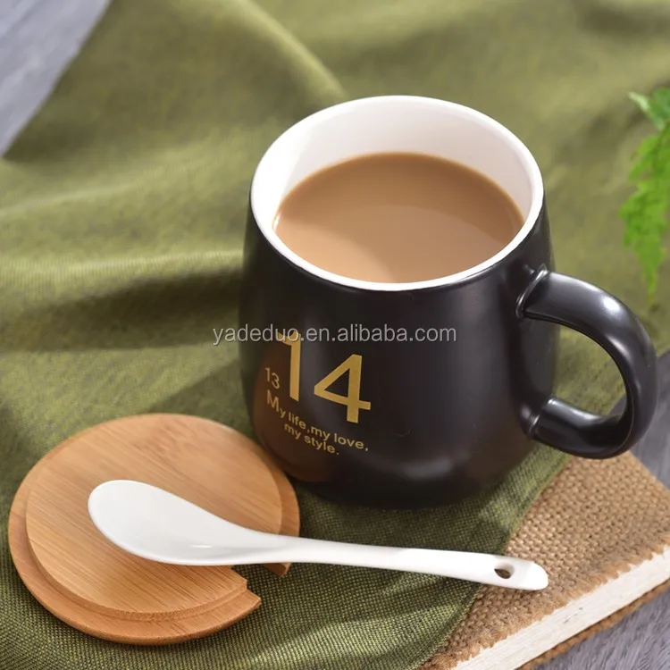 short tea cup with wooden cover custom ceramic coffee mug with