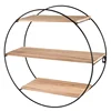 Easy-use iron&wood container home decor 3-tier wall mounted round iron&wood bookshelf wall hanging display rack