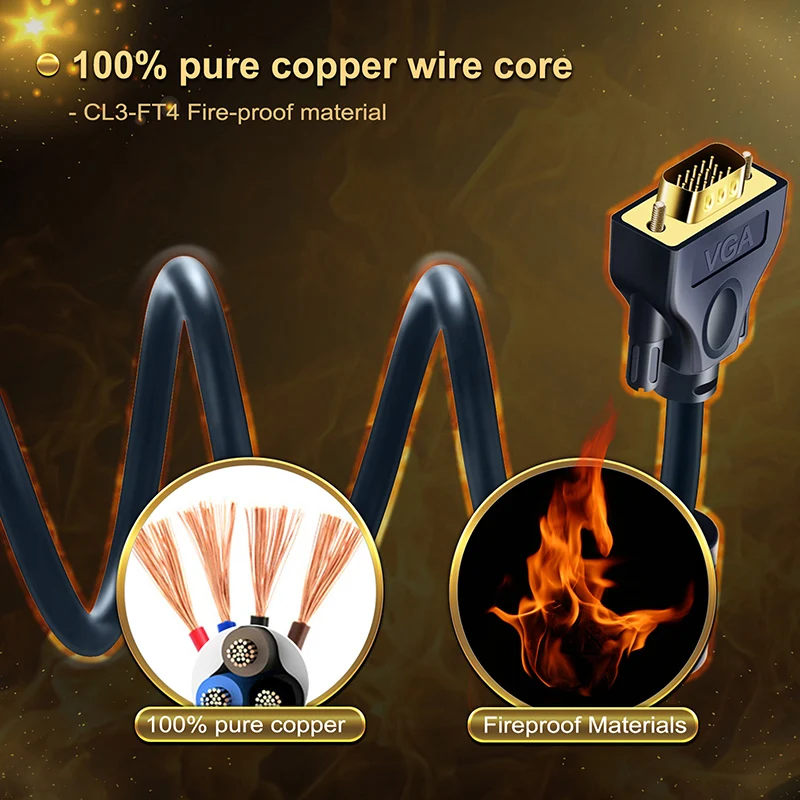 CABLETIME VGA Cable Fireproof 3+9C Braided High Premium Shielding VGA to VGA M/M 15 PIN 1.8m 6ft - ANKUX.COM