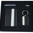 Fancy PU Leather Souvenir Promotion Business Card Holder and Pen Gift Set With Customized Printing