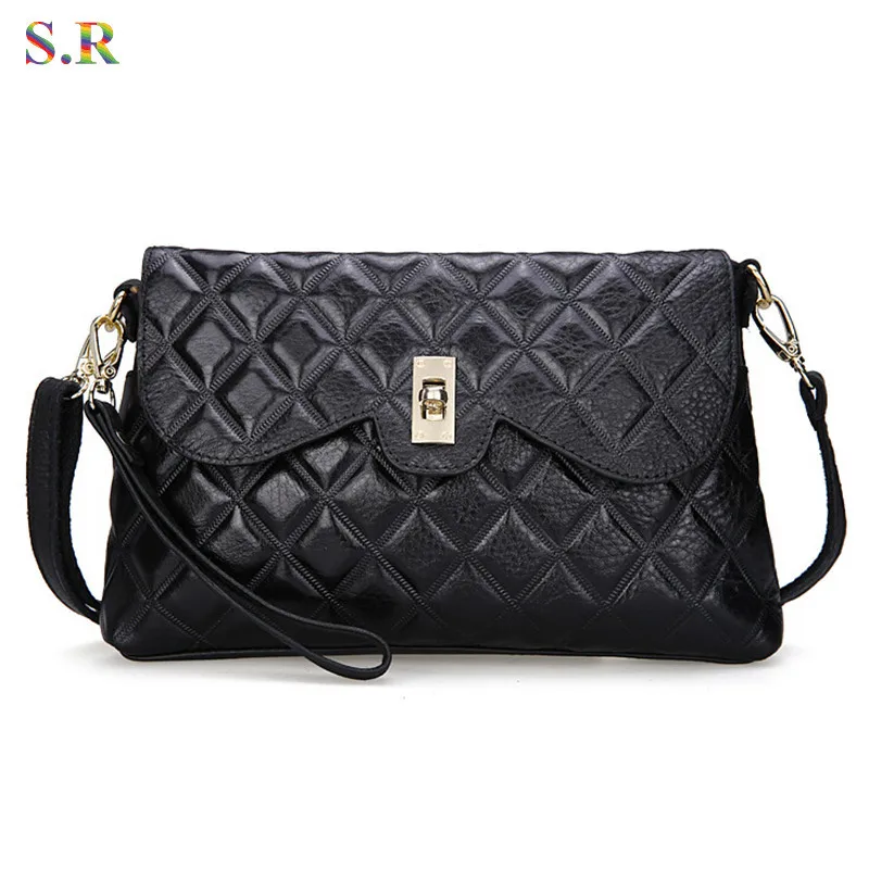 Korean 2015 Genuine Leather Bag Women Shoulder Messenger Bags Female Desigual Diamond Lattice Handbag Fashion GB075