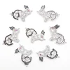 Charms for jewelry making, micro zircon paved connector for bracelet, silver rabbit, sold per bag 10pcs inside
