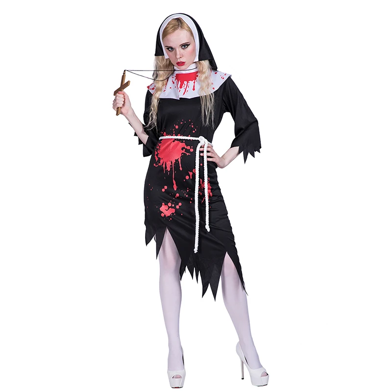 Zumbi sangrento Halloween spirit festival fancy dress sexy nun costume para adultos mulheres