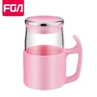 FGA Double Wall Glass Tea Mug Borosilicate Insulated Glass coffee cup with silicone sleeve