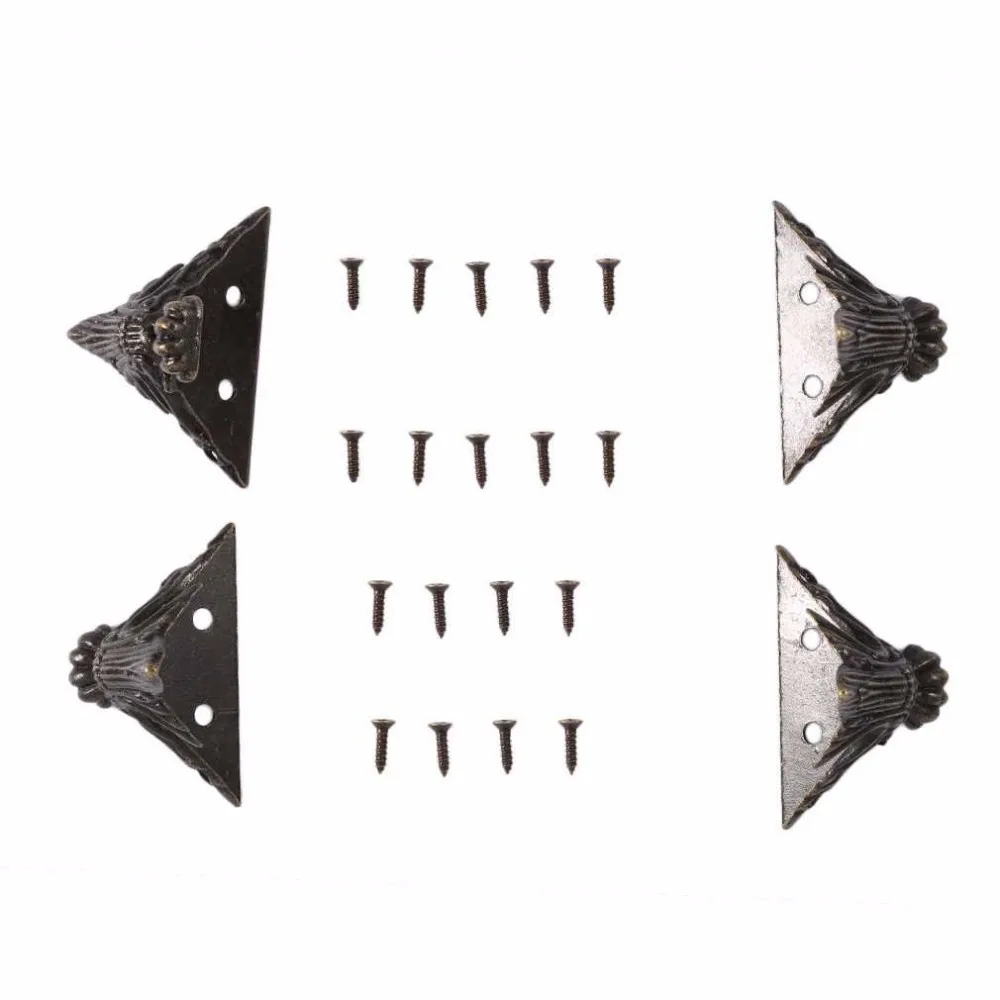 Zinc Alloy Retro Antique Bronze Jewelry Chest Wood Box Decorative Feet Leg Corner Support 4 Pcs 4.2x3cm Furniture Accessories