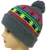 Fashion style 100%acrylic custom Jacquard pattern with top Pom knitted colorful beanie cap hat
