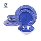 New arrival wholesale blue and white plates melamine tableware plastic dinnerware picnic dinner set