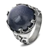 Vintage wholesale Fashionable Retro punk shining blue sand stainless steel ring for man and women
