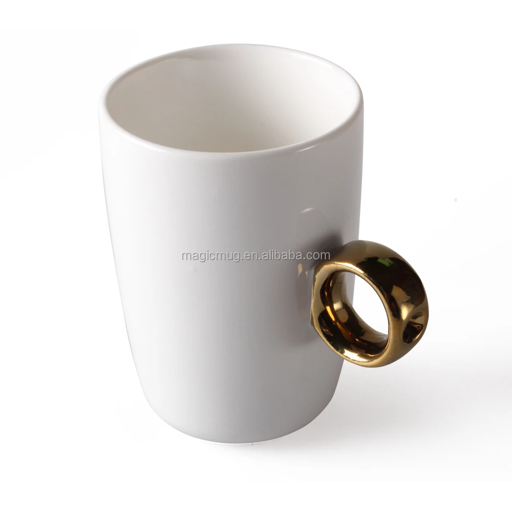 350ml white bullet shape mug with metal handle cups ceramic