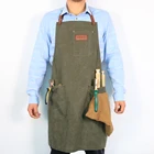 Custom green adjustable canvas tool work leather apron with logo