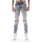DiZNEW 2019 Hot sales colorful printing ripped stripe denim mens jeans