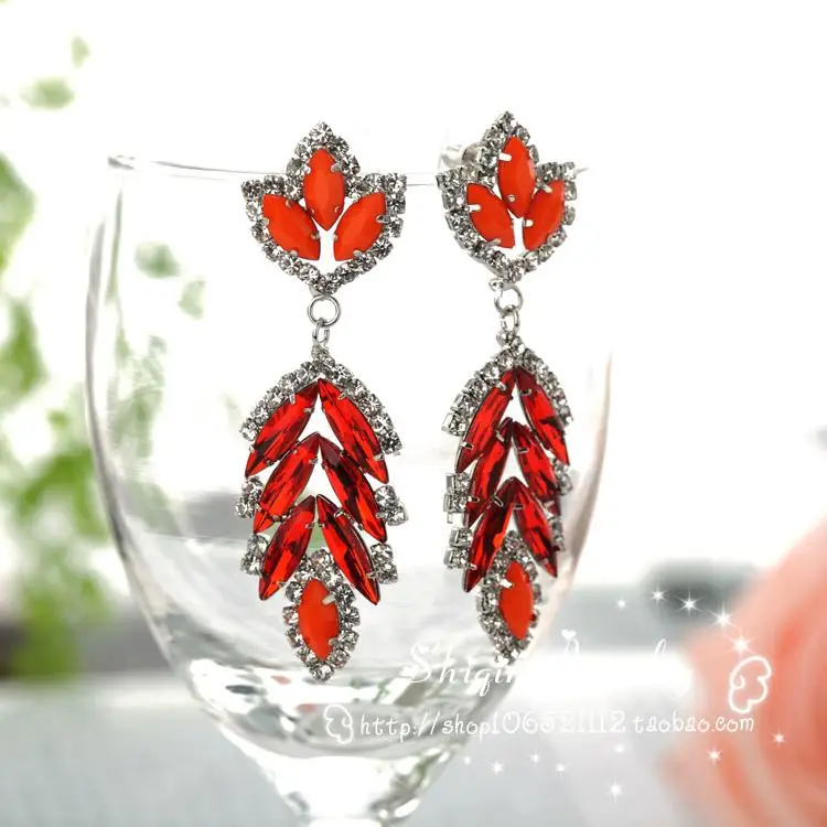 Fashion Flower Plant Leaf Resin Alloy Rhinestone Dangle Statement Earrings. Sweet pendant Earings For Women Clothing Accessories