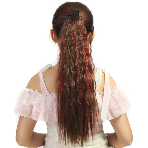1pc pop 2015 curl pony tail hairpiece synthetic ponytail hair extension,small wave long ponytails hair extension