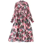 Pretty steps The latest fashion summer party woman printed silk tight waist sexy pink maxi dress
