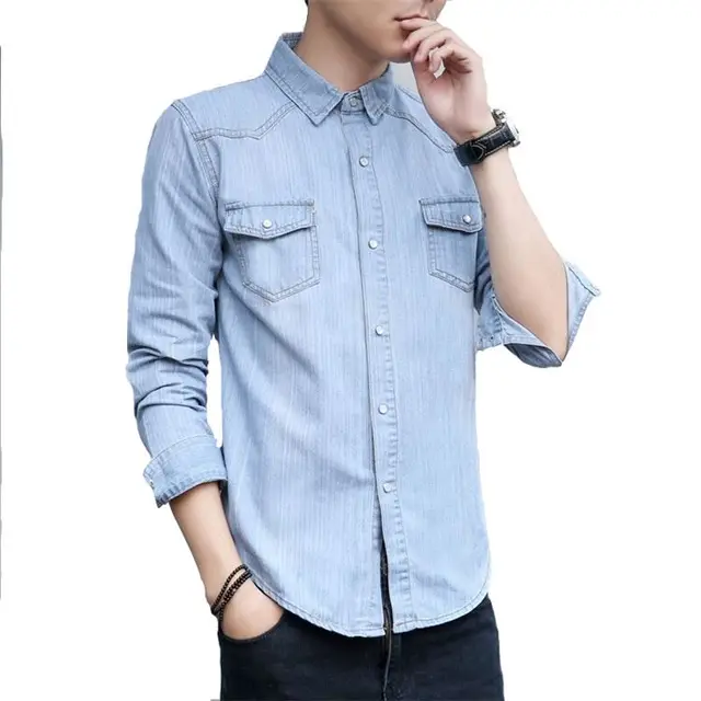 Wholesale classic casual popular modern design blue denim shirt