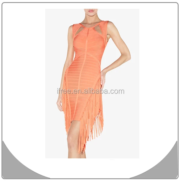 new arrival coral tassel line dancing dresses design bandage