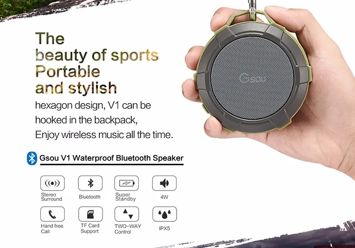 V1 Waterproof Portable Wireless Bluetooth Speaker For Shower Mini Speaker