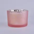 decorative 3 wick glass candle vessel, pink glass candle jar with lid
