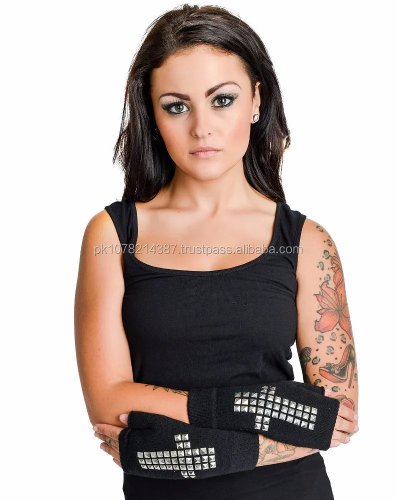 Новые 2015 готические женские слишком быстро перчатки без пальцев Крест Шпильки Байкер тату рокабилли эмо готика Moto