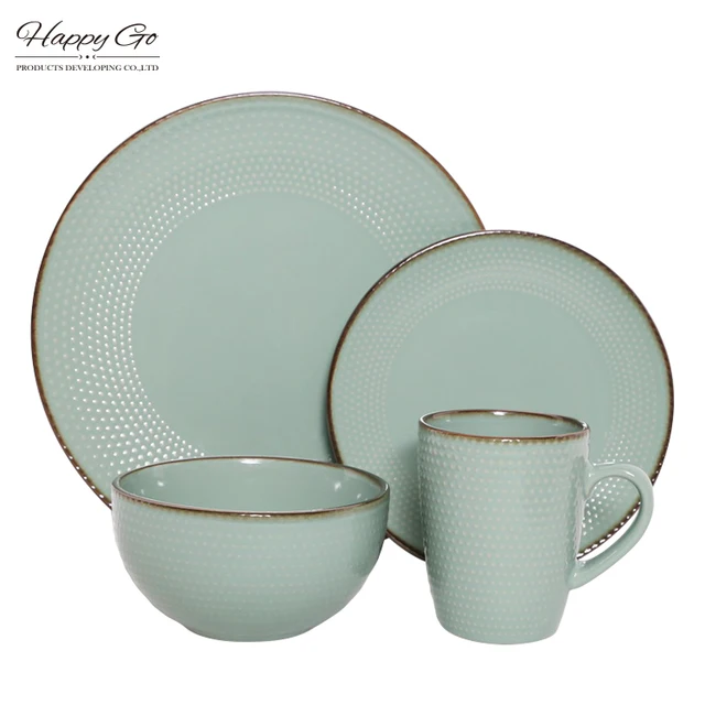 hot sale new design dinner set 16pcs round shape embossing