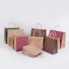 Wholesale Custom Made Restaurant Kraft Paper Bags With Handles, Kraft Paper Cookie/Coffee Bag For Snack