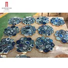 Polished Brazilian blue agate stone coffee table top