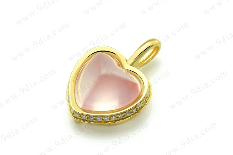 Jewelry Wholesale China New Arrival Rose Quartz Gemstone Jewelry Pendant Necklace 14K Gold Heart Gemstone Pendant