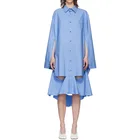 OEM Women Long Sleeve Cotton Poplin Oversized Cut Out Shirt Dress