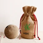 Custom drawstring Jute burlap hessian hemp gunny sack bag for wine bottle time promotion