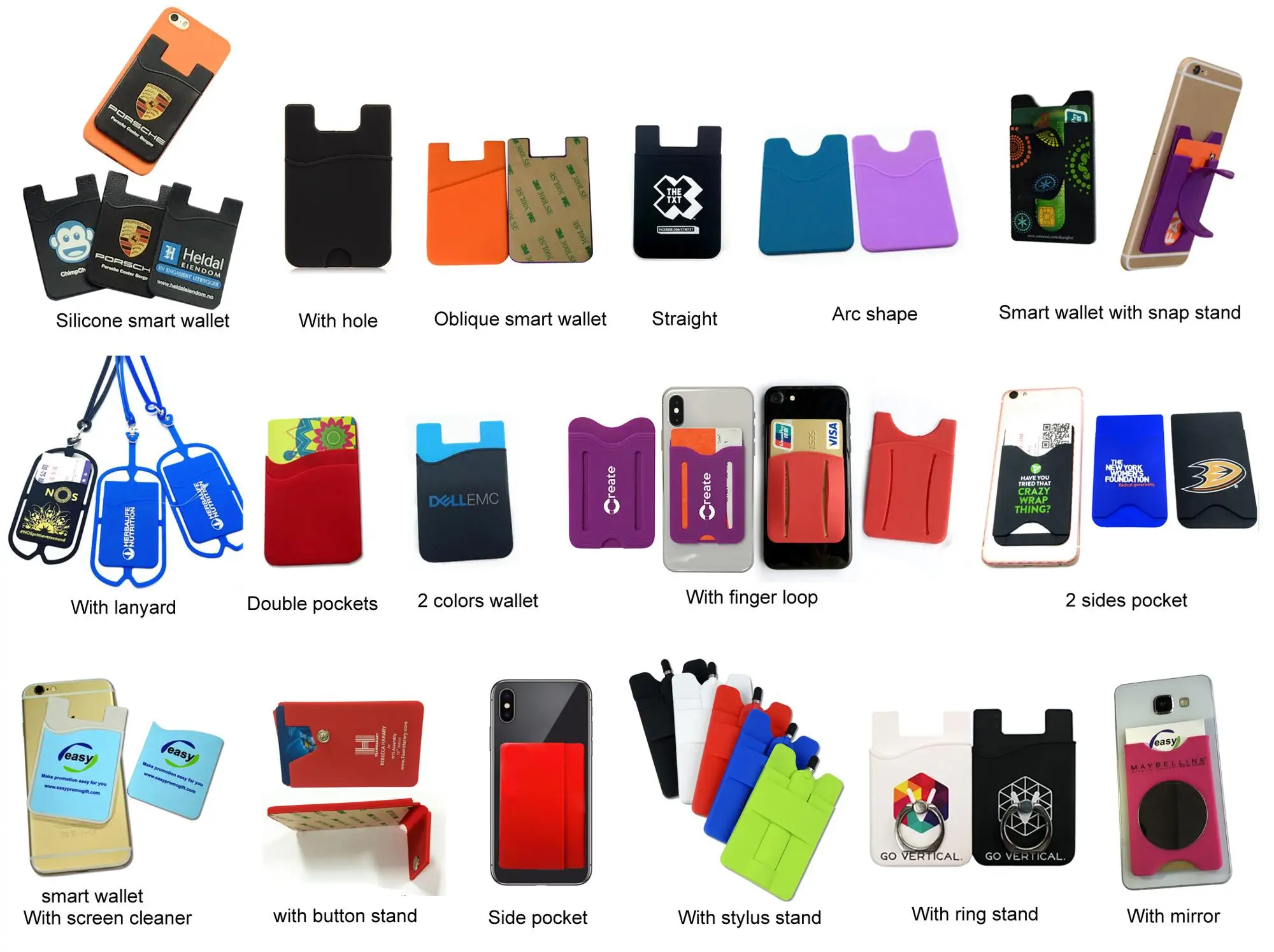 custom silicone stick on adhesive cell phone wallet