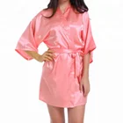 Ladies Short Style Satin Robe Kimono Sexy Silk Nightgown