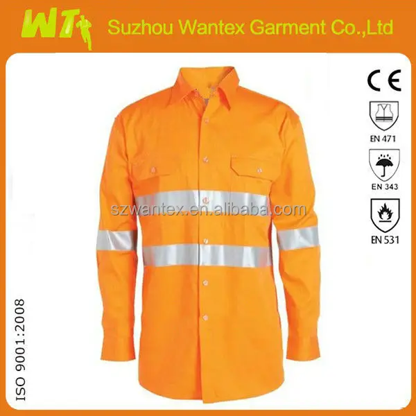 100% cotton reflective shirt for men fireproof safety work shirt