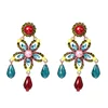 Luxury flower CZ diamond dubai gold jewelry earring multicolor zircon drop ethnic earrings new designs accessories