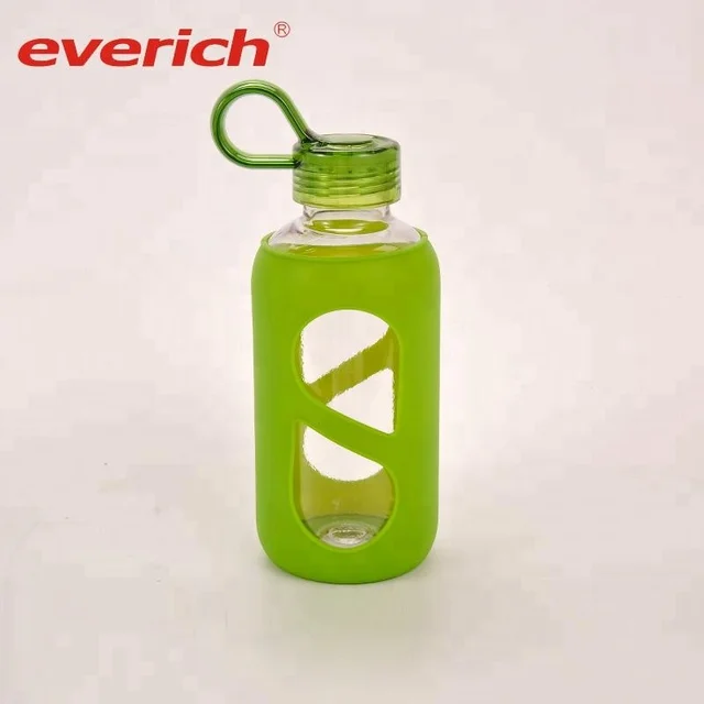 clear glass water bottles for kids with silicone sleeve and leak