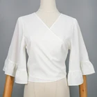 2019 New Design Women Clothing High Quality Wrap Blouse white chiffon tops