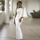 Elegant White Muslim Satin One-Shoulder Appliqued 2018 Formal Party Wear Gown Long Sleeve Evening Dress