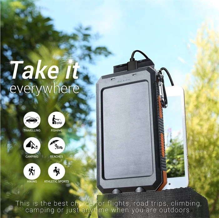 2019 cell phone charger Waterproof Portable Solar Power Bank 10000mah with LED Light solar charger - ANKUX.COM