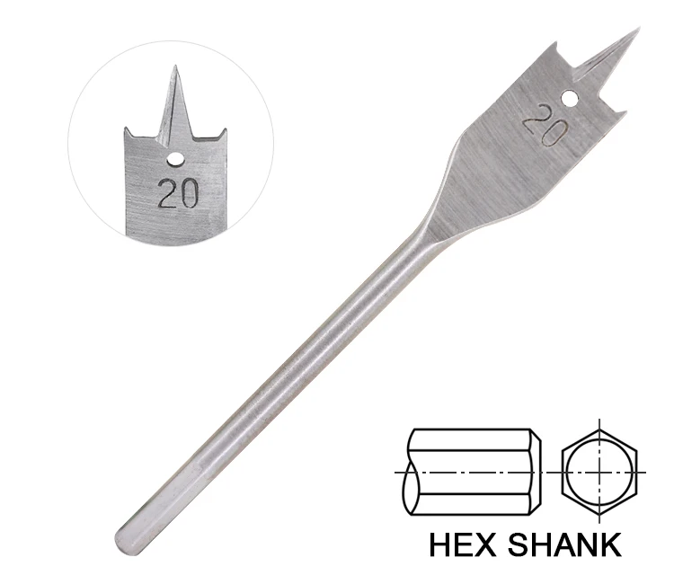 7Pcs Hex Shank Tri-Point Flat Wood Spade Drill Bit Set in PVC Double Blister