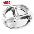201 Monkey Face Stainless Steel 3 Compartments(2 + 1) Round Dinner Divided Plates Thali Tray