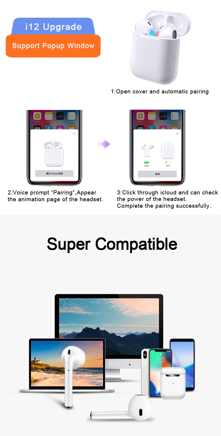 i12 Wireless Earbuds Factory Touch Function i12 tws i10 Wireless Bluetooth Earphone Headphone Manufacturer for Apple Earphone - ANKUX.COM