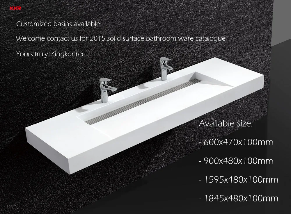 Kkr Solid Surface One Pieces Double Bowl Bathroom Vanity Sink With