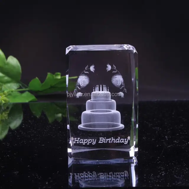 cube nice wedding gift elegant engraved telephant glass crystal
