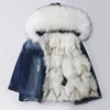 Fantastic Winter Coat Fashion Women Fur Parka Women Real Fox Fur Lined Denim Jacket