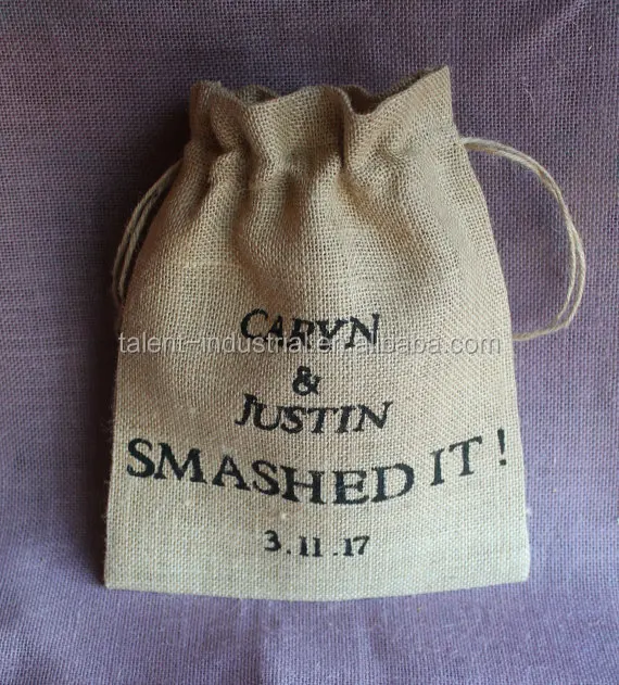 custom premium small gift drawstring jute bags with logo,gift