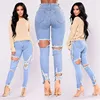 2018 hot selling western large size women ripped jeans sexy straight skinny denim pants for ladies