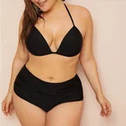 Black sling sexy XL two piece swimsuit high waist plus size swimwear bikini for fat women